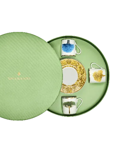 Tania Bulhões Espresso Cup And Saucer Arvores Do Brasil Set Of Four In Green