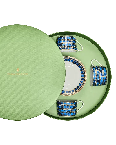 Tania Bulhões Tea Cup And Saucer Jade Blue Set Of Four In Green