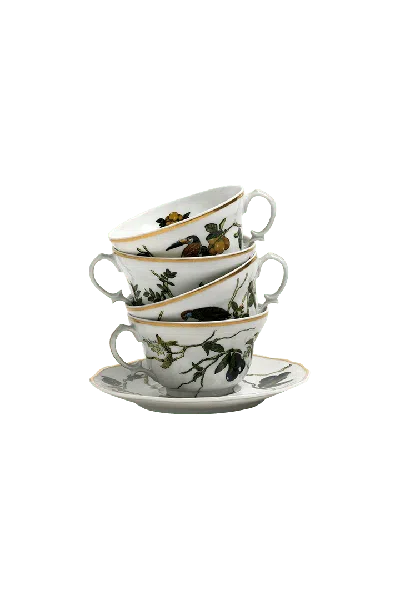 Tania Bulhões Tea Cup And Saucer Passaros Do Brasil Set Of Four In White