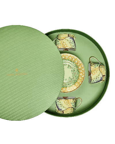 Tania Bulhões Tea Cup And Saucer Portrait Set Of Four In Green