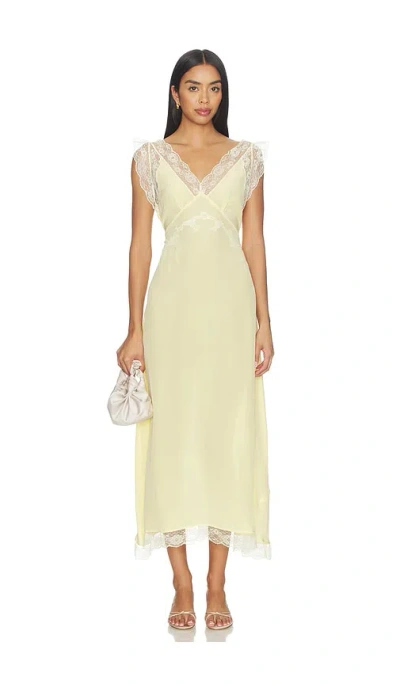 Tanner Fletcher Irene Lace Trim Midi Dress In Yellow