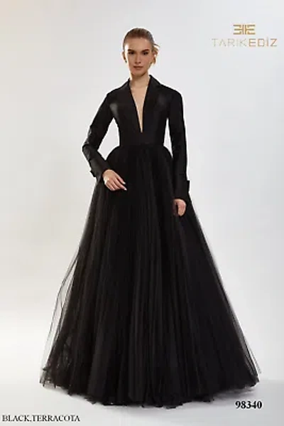 Pre-owned Tarik Ediz 98340 Evening Dress Lowest Price Guarantee Authentic In Black