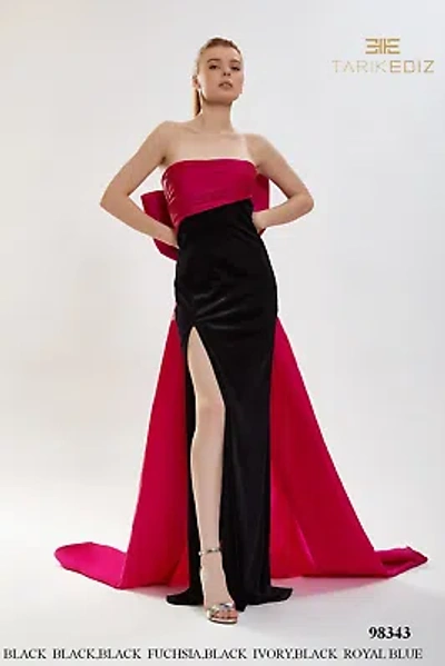 Pre-owned Tarik Ediz 98343 Evening Dress Lowest Price Guarantee Authentic In Black/fuchsia