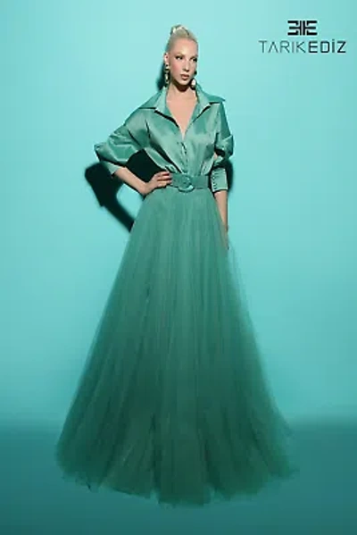 Pre-owned Tarik Ediz 98405 Evening Dress Lowest Price Guarantee Authentic In Basil Green