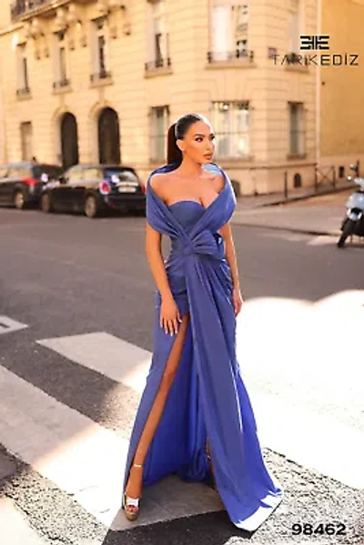 Pre-owned Tarik Ediz 98462 Evening Dress Lowest Price Guarantee Authentic In Bijou Blue