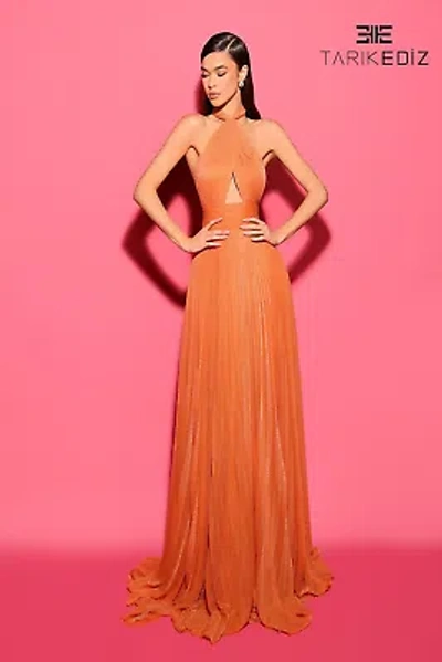 Pre-owned Tarik Ediz 98485 Evening Dress Lowest Price Guarantee Authentic In Apricot