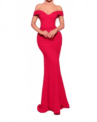 Tarik Ediz Off-shoulder Fitted Gown In Red