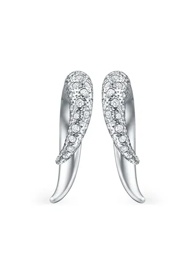Tasaki 18kt White Gold Collection Line Danger Horn Diamond Earrings In Silver