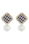 Tasha Crystal & Imitation Pearl Drop Earrings In Black/ White