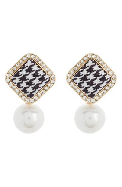 Tasha Crystal & Imitation Pearl Drop Earrings In Black/ White