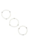 Tasha Crystal Ball Imitation Pearl Stretch Bracelet Set In Silver/ Ivory