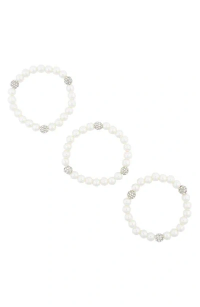 Tasha Crystal Ball Imitation Pearl Stretch Bracelet Set In White