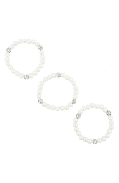 Tasha Crystal Ball Imitation Pearl Stretch Bracelet Set In Silver/ Ivory