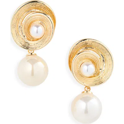 Tasha Faux Pearl Drop Earrings In Gold Ivory