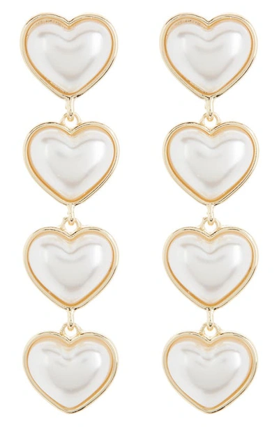 Tasha Imitation Pearl Heart Link Drop Earrings In Gold/ Ivory