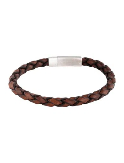 Pre-owned Tateossian Leather Herringbone Click Pelle Bracelet In Brown