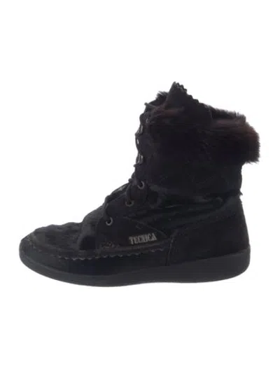 Pre-owned Tecnica Ponyhair Colorblock Pattern Combat Boots In Black
