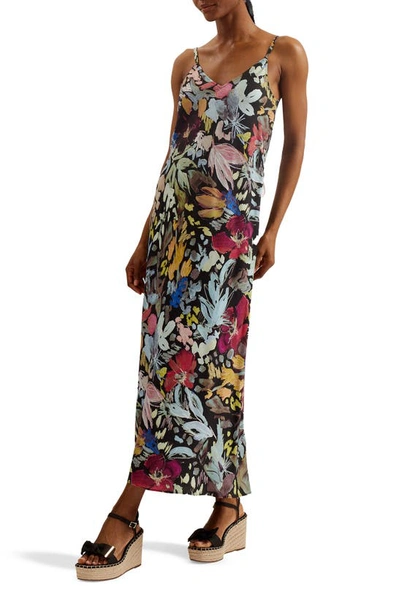 Ted Baker Adamela Floral Midi Slipdress In Black