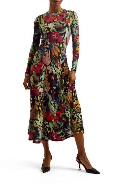 black floral ted baker dress Alexann Long Sleeve In Size:3 (US 10-12) The Lavita floral midi 34G_ U Plunge Backless Strapless