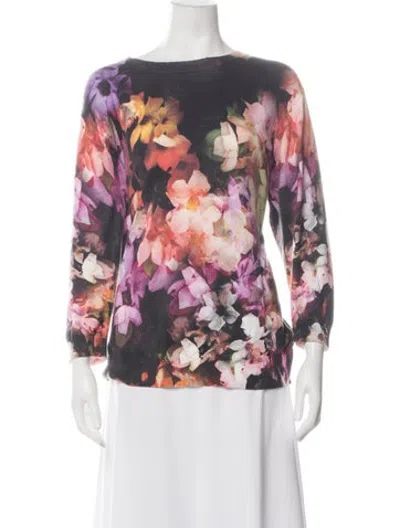 Pre-owned Ted Baker Floral Print Bateau Neckline Sweater In Multicolor