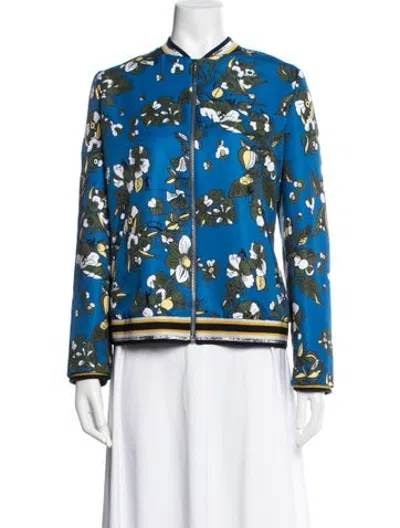 Pre-owned Ted Baker Floral Print Bomber Jacket In Blue