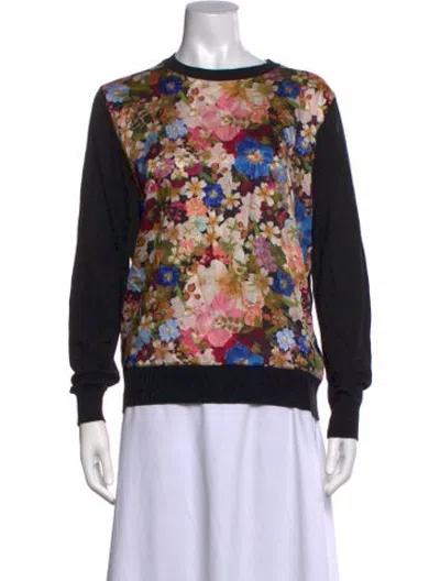 Pre-owned Ted Baker Floral Print Crew Neck Sweater In Black