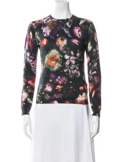 Pre-owned Ted Baker Floral Print Crew Neck Sweater In Black