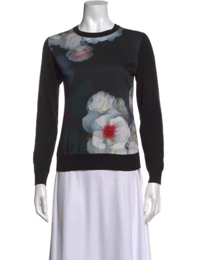 Pre-owned Ted Baker Floral Print Crew Neck Sweater In Black