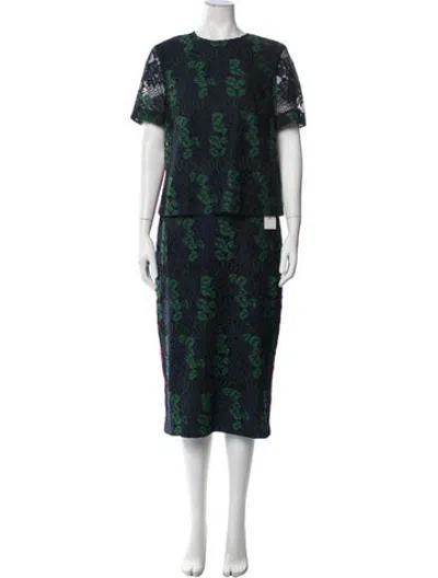Pre-owned Ted Baker Floral Print Grosgrain Trim Skirt Set W/ Tags In Blue