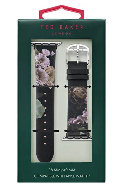 Ted Baker Floral Print Leather Apple Watch® Watchband In Black