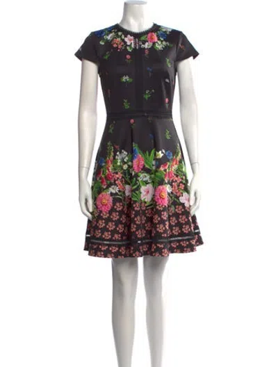 Pre-owned Ted Baker Floral Print Mini Dress In Black