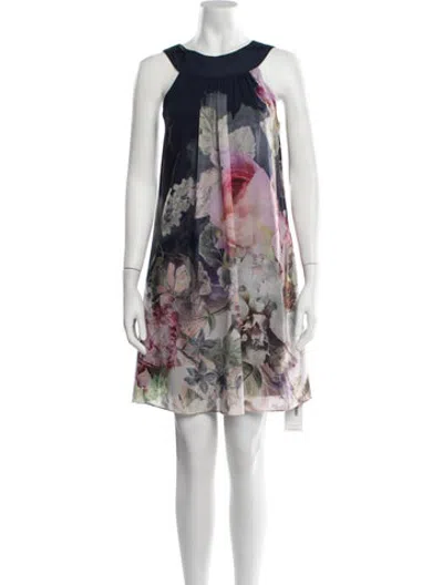 Pre-owned Ted Baker Floral Print Mini Dress In Blue