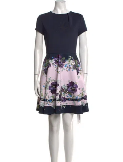 Pre-owned Ted Baker Floral Print Mini Dress In Blue