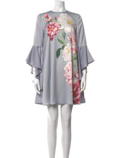 Pre-owned Ted Baker Floral Print Mini Dress In Blue