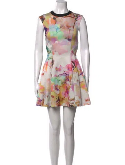 Pre-owned Ted Baker Floral Print Mini Dress In Neutrals