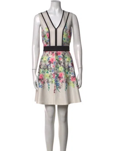 Pre-owned Ted Baker Floral Print Mini Dress In Neutrals