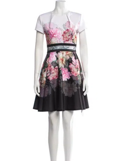 Pre-owned Ted Baker Floral Print Mini Dress In White