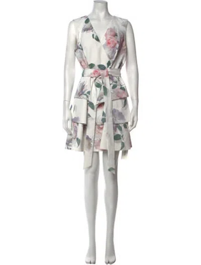 Pre-owned Ted Baker Floral Print Mini Dress In White