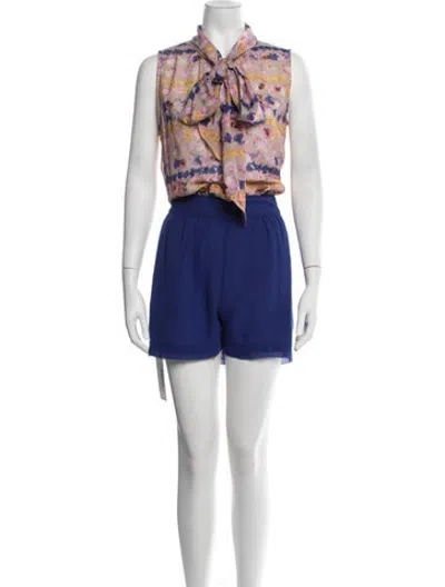 Pre-owned Ted Baker Floral Print Tie Neck Romper In Purple