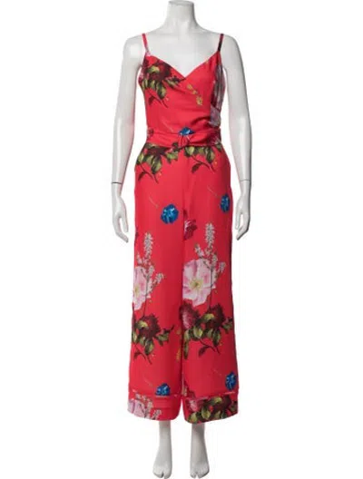 Pre-owned Ted Baker Floral Print V-neck Jumpsuit In Pink
