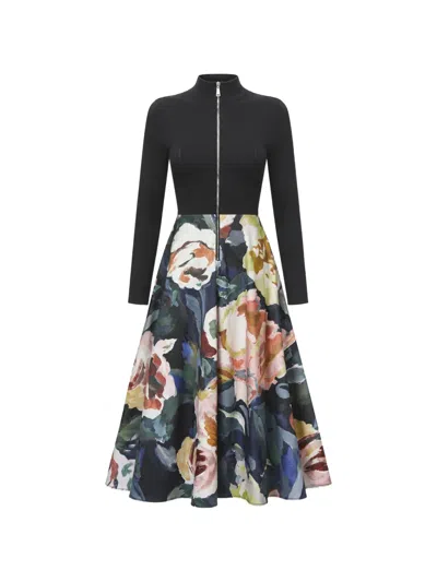 Ted Baker Floral-print Ottoman Midi Dress In Black