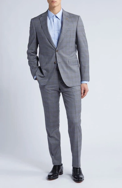 Ted Baker Jay Slim Fit Windowpane Check Wool Suit In Medium Grey