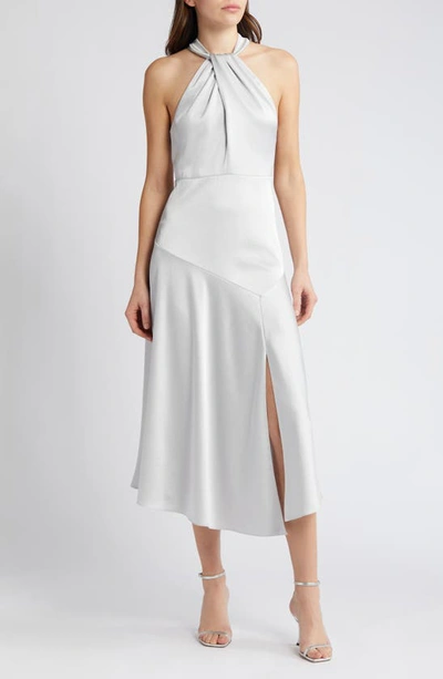 Ted Baker Masae Twist Neck Satin Cocktail Dress In Light Grey