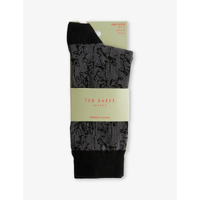 Ted Baker Mens Black Sokkelv Horse-pattern Stretch-knit Socks