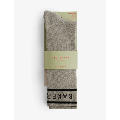Ted Baker Mens Grey-marl Sokkbbb Logo-pattern Stretch-knit Socks