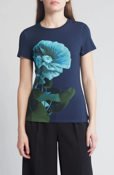 Ted Baker Meridi Floral Print Fitted T-shirt In Navy