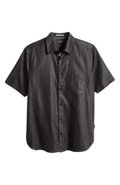 Ted Baker Palomas Regular Fit Short Sleeve Linen & Cotton Button-up Shirt In Black