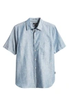Ted Baker Palomas Regular Fit Short Sleeve Linen & Cotton Button-up Shirt In Mid Blue
