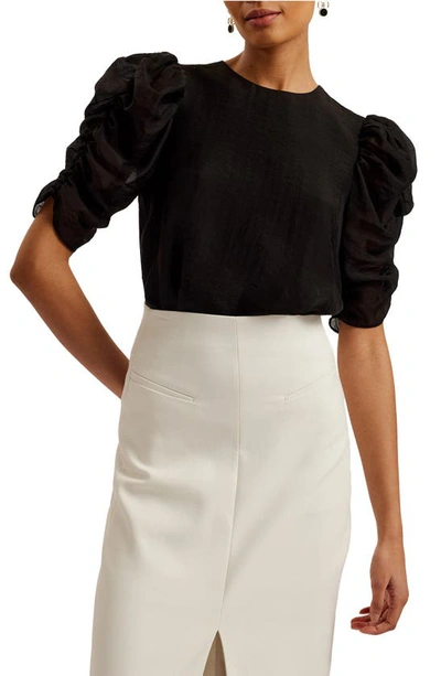 Ted Baker Sachiko Ruched Elbow Sleeve Top In Black