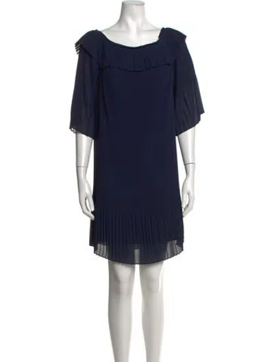 Pre-owned Ted Baker Square Neckline Mini Dress In Blue